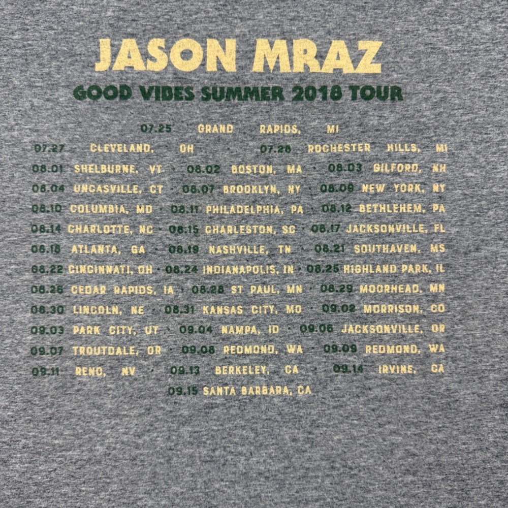 Jason Mraz Good Vibes Summer 2018 Tour T-Shirt Gray Organic Sound Small Concert - Picture 4 of 5